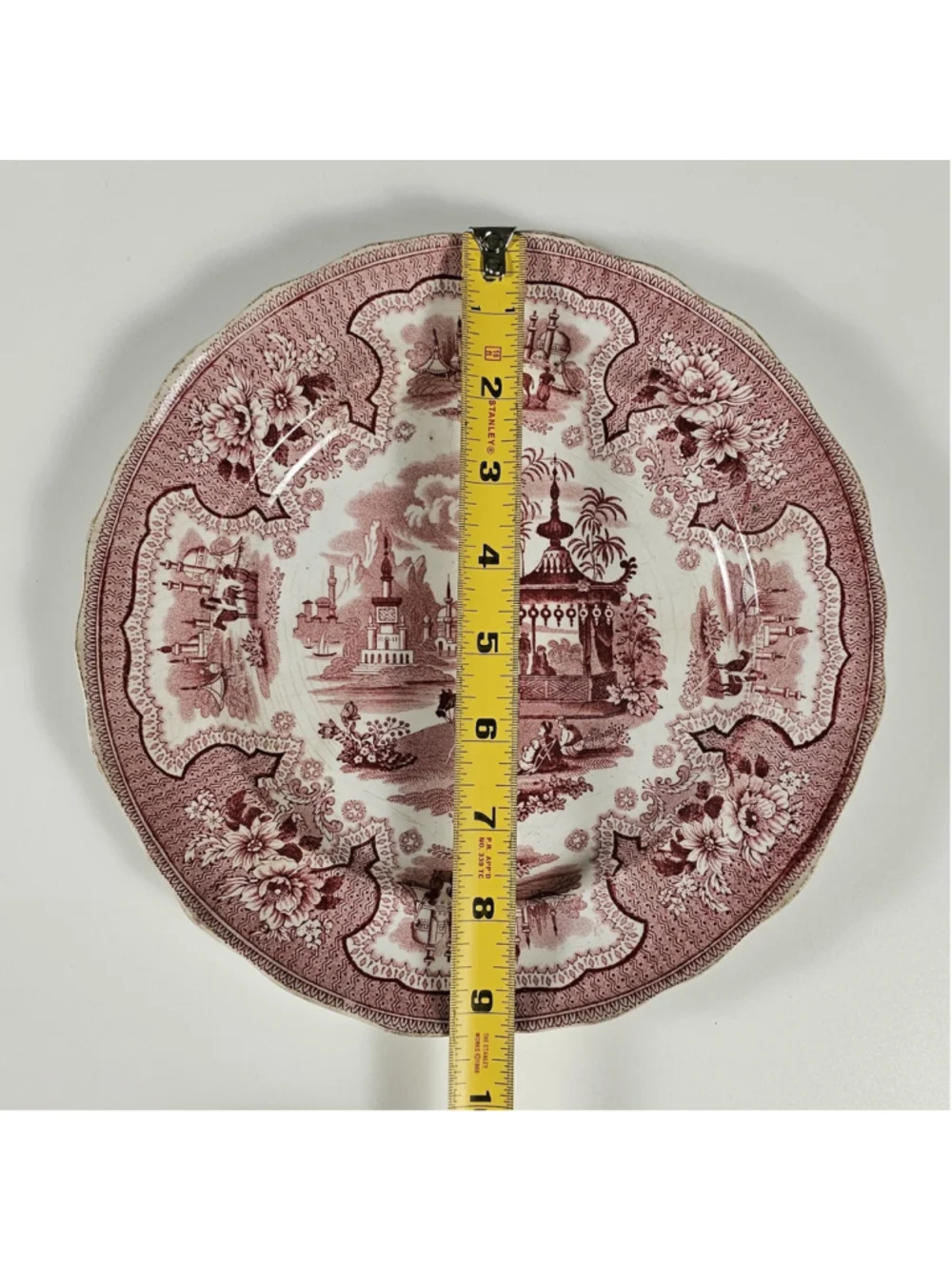 Antique Adams Palestine Red Transferware Plate 1830s Staffordshire Pink 9”